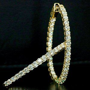 Delicate 2Ct Round Cut VVS1/D Diamond Huggie Hoop Earrings 14K Yellow Gold Over